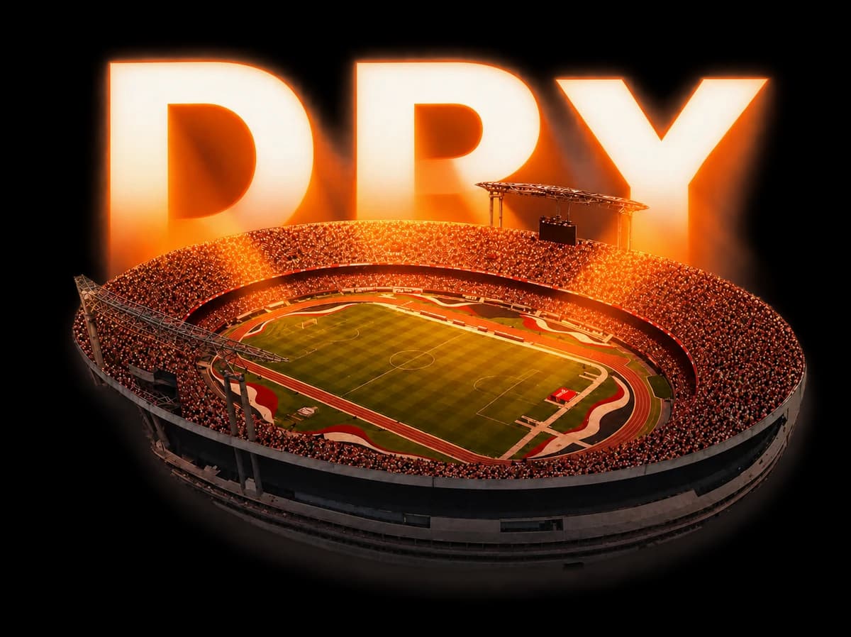 Estádio do Morumbi lotado com o letreiro DRY ao fundo